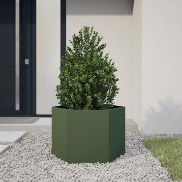 vidaXL Plantenbak zeshoek 69x60x45 cm staal olijfgroen, Tuin en Terras, Bloempotten, Verzenden, Nieuw