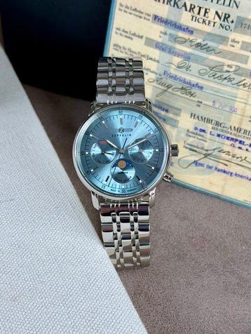 Zeppelin - Moonphase - triple Date - Marine - 8637M-3 -, Handtassen en Accessoires, Nieuw