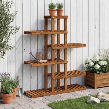 vidaXL Plantenstand Naturel 93 x 25 x 114,5 cm Massief, Jardin & Terrasse, Bacs à fleurs & Jardinières, Verzenden