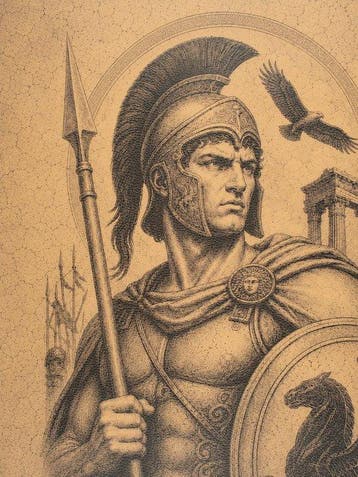 Ares – De God van de Oorlog – Afdruk op Leer - Wandtapijt -, Antiquités & Art
