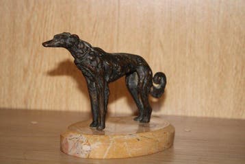 Figure - Levriero Borzoi in Bronzo su Base in Marmo - Bronze, Antiek en Kunst