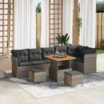 vidaXL Tuinbank Set 9 pcs Grijs Poly riet en gepoedercoat, Verzenden