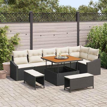 vidaXL Tuinbank Set 9 st Zwart poly rattan, Verzenden