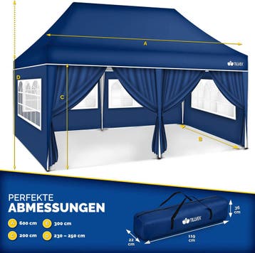 Tillvex® Partytent - 3x6m - Paviljoen - Easy Up - Blauw, Verzenden, Nieuw