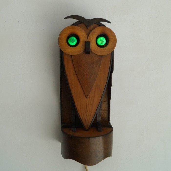Lampe murale - Bois - Lampe hibou, Antiquités & Art, Art | Objets design