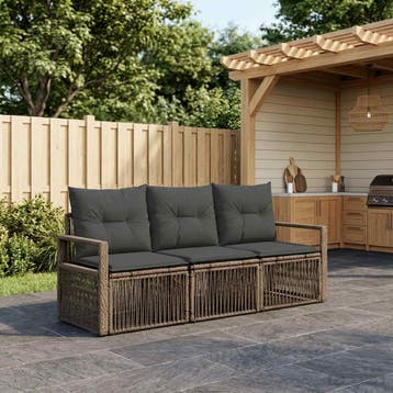vidaXL Tuinbank Set 3 st Grijs poly rattan, Verzenden, Nieuw