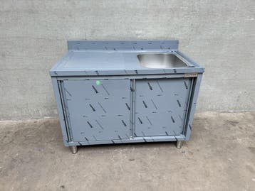 Spoeltafel met schuifdeuren 1 bak rechts 140cm, Ophalen of Verzenden, Nieuw in verpakking, Inox Meubilair