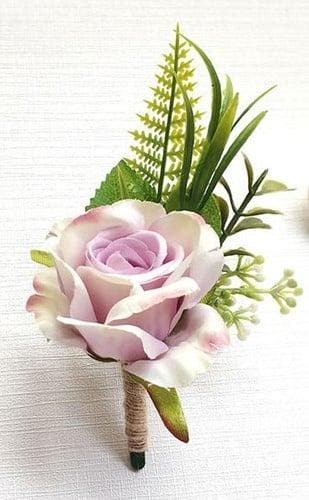 Luxe corsage zijden roos lila roze groen boutonnière op