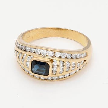 Ring - 18 karaat Geel goud Saffier - Diamant