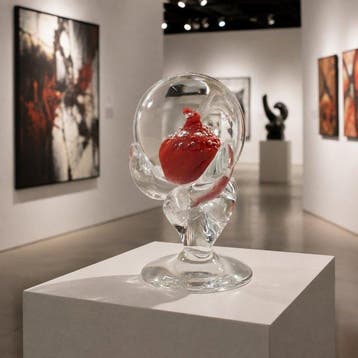 H.Rysz - sculptuur, Gesigneerd Glazen Kunstobject met Rode
