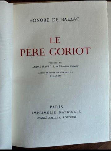 Honoré de Balzac; Pablo Picasso - Le Père Goriot [tirage de