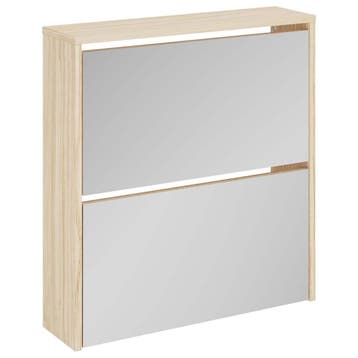 vidaXL Schoenenkast tweelaags met spiegel 63x17x67 cm eiken, Verzenden, Nieuw