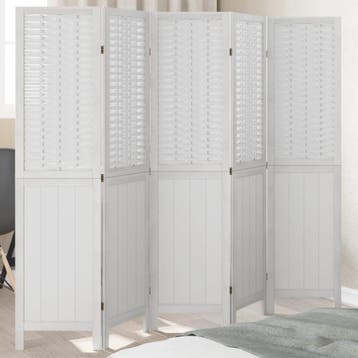 vidaXL Kamerscherm met 5 panelen massief paulowniahout wit, Verzenden, Nieuw