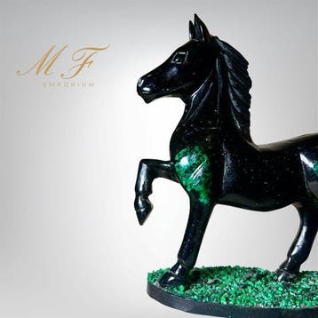 Premium - Sculptuur Paard Smaragd en Zwart Schist - XXL