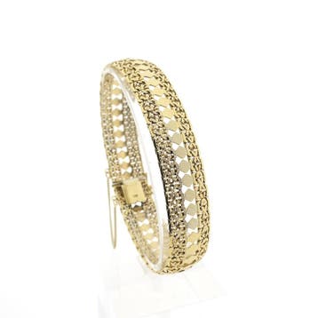 Gouden fantasie schakelarmband, Ophalen of Verzenden, Gebruikt, Goud, Goud