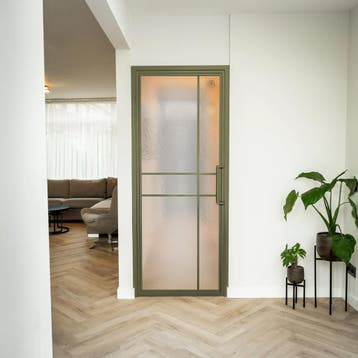 Stalen Binnendeur Olijfgroen 6 Vlaks Kathedraalglas Luxe des, Doe-het-zelf en Bouw, Minder dan 80 cm, Binnendeur, Nieuw, Metaal