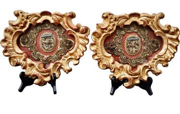 Antiek Reliekhouder (2) - Hout, Textiel - 1850-1900 - Twee, Antiek en Kunst