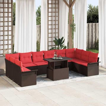 vidaXL Tuinbank Set 11 st Bruin Poly rattan, Verzenden, Nieuw