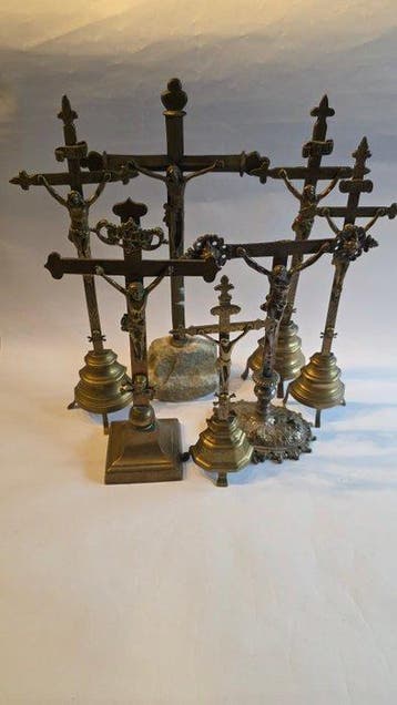 Kruis (7) - Verguld - 1850-1900 - 7 Limburgse kruizen oud, Antiek en Kunst