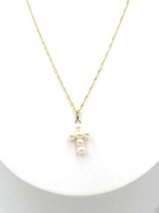 Collier avec pendentif - 18 carats Or jaune Perle, Handtassen en Accessoires, Antieke sieraden
