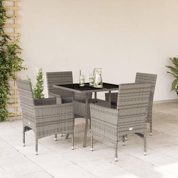 vidaXL 5-delige Tuinset met kussens poly rattan en glas, Verzenden, Tuinset