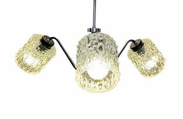 Plafondlamp - Glas, Hout, Chroom, Metaal