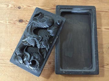 Antique Japanese Scholarly Shodo Inkstone with Lid -