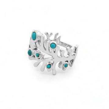 Zonder minimumprijs - Ring Zilver - 0.39ct. tw. Turquoise -, Handtassen en Accessoires, Ringen, Nieuw