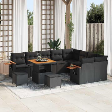 vidaXL Tuinbank Set 12 st Zwart poly rattan, Verzenden