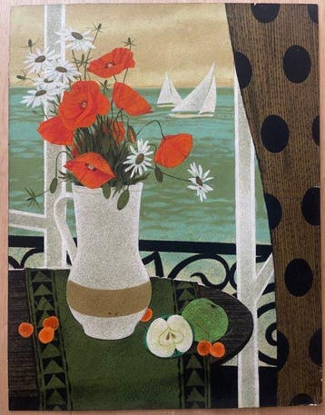 Yves Ganne (1931-2019) - Bouquet de coquelicots face à la, Antiek en Kunst