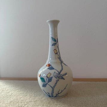 Vaas - Vogel- en bloemmotief, met originele houten doos -, Antiek en Kunst
