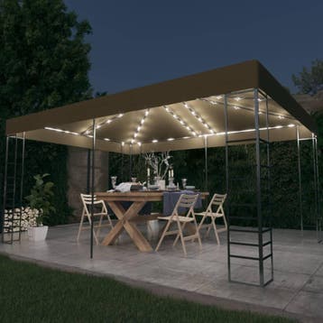 vidaXL Prieel met LED-lichtslinger 3x4 m taupe, Verzenden, Nieuw