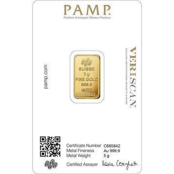 5 gram - Goud .999 - 5 grams 9999 Gold Bar PAMP Suisse Lady