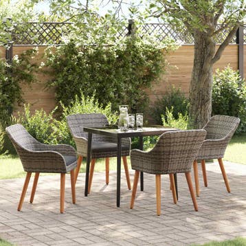 vidaXL Tuin Eettafel Set met kussen 5 pcs Grijs poly rattan, Verzenden, Nieuw