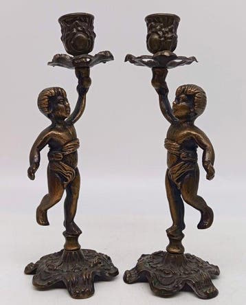 Sculpture, Coppia specchio porta candela - 22.5 cm - Bronze