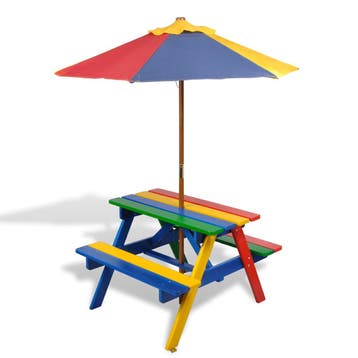 vidaXL Kinderpicknicktafel met banken en parasol hout, Verzenden, Nieuw