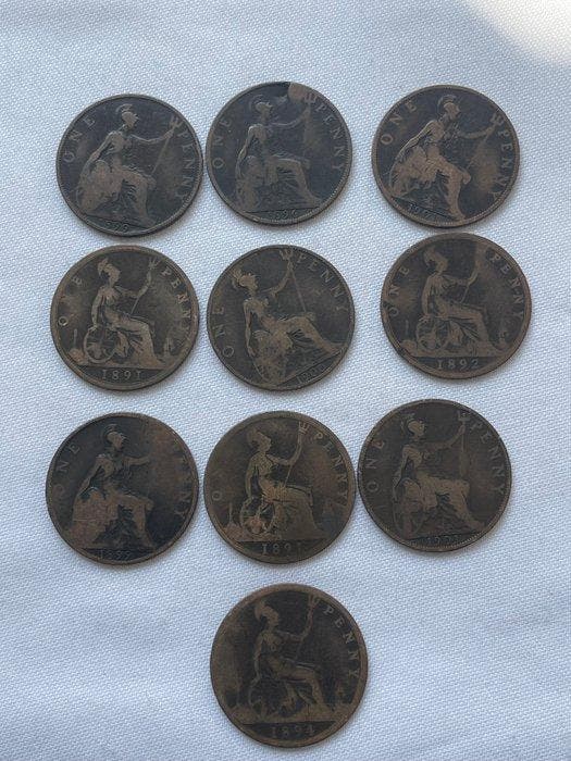 Verenigd Koninkrijk. Victoria. 1 Penny Lot of 10 coins., Postzegels en Munten, Munten | Europa | Niet-Euromunten