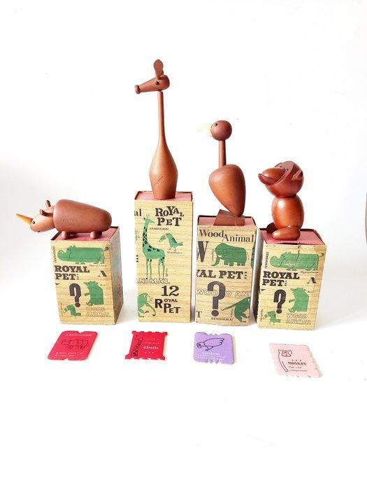 Figuur - Vier vintage houten dieren Royal Pet, Antiquités & Art, Art | Objets design