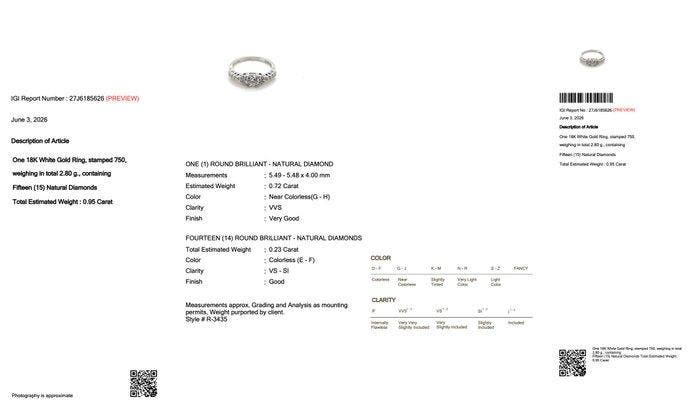 Ring - 18 karaat Witgoud - 0.95ct. tw. Diamant (Natuurlijk), Bijoux, Sacs & Beauté, Bagues
