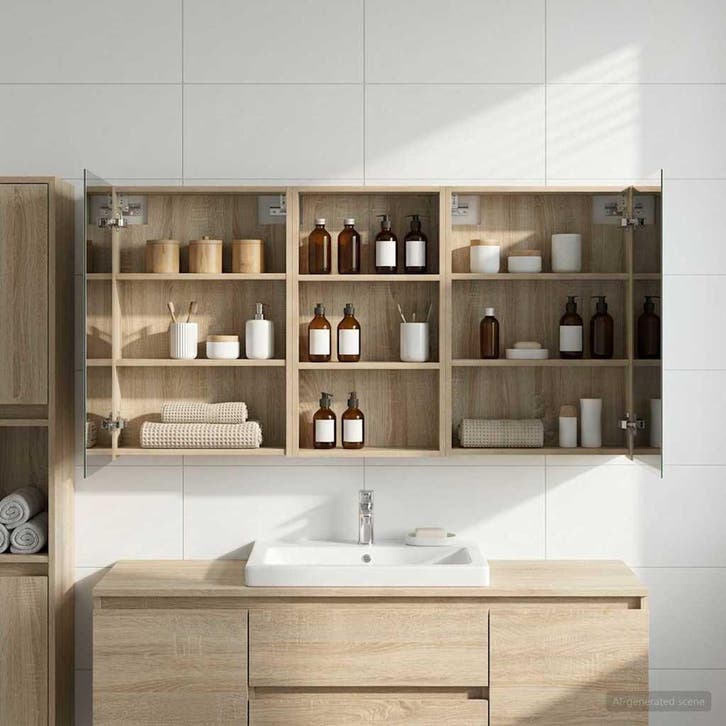 vidaXL Badkamerkast set 3 pcs 140 x 14,5 x 70 cm Bewerkt, Huis en Inrichting, Tafels | Kaptafels, Nieuw, Verzenden