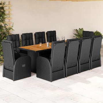 vidaXL 11-delige Tuinset met kussens poly rattan zwart, Verzenden, Nieuw, Tuinset