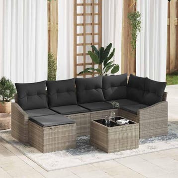 vidaXL Tuin Eettafel Set 7 st Lichtgrijs, Verzenden, Nieuw