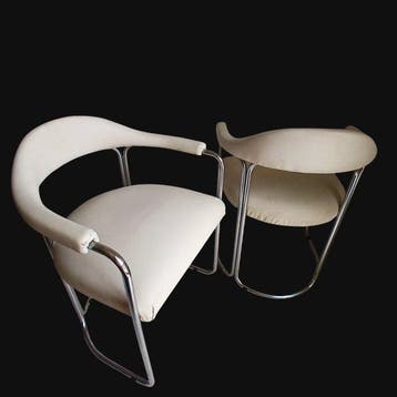 Fauteuil - Staal, Synthetisch leder - Twee vintage stoelen