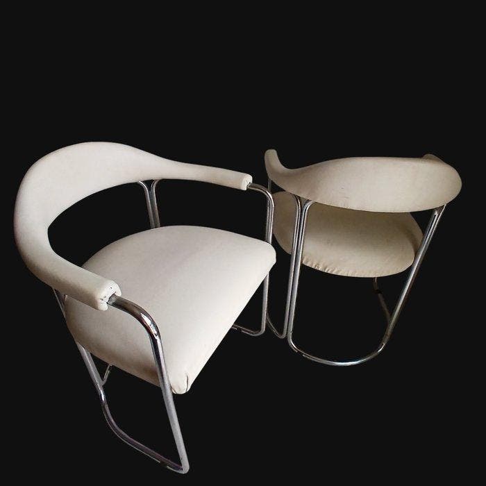 Fauteuil - Staal, Synthetisch leder - Twee vintage stoelen, Antiek en Kunst, Kunst | Designobjecten