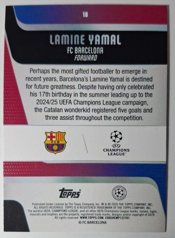 2026 Topps Topps UEFA Champions League Lamine Yamal /50, Verzamelen, Nieuw