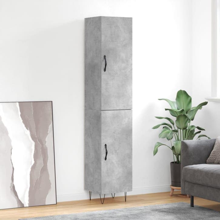 vidaXL Hoge kast 34,5x34x180 cm bewerkt hout betongrijs, Huis en Inrichting, Kasten | Dressoirs, Nieuw, Verzenden