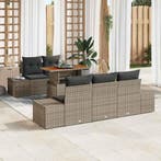 vidaXL Tuin Eettafel Set met kussen 6 pcs Grijs en Bruin, Verzenden