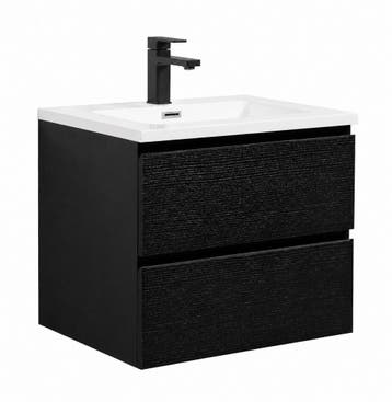 Badkamermeubel Set Angela 60cm Zwart Houtnerf Badmeubel, Verzenden, Nieuw