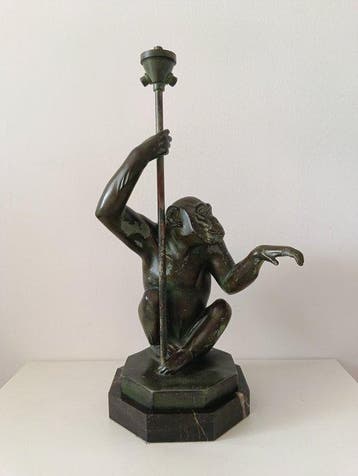 Max Le Verrier (1891-1973) - The Rain, Monkey lamp in green
