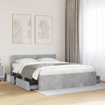 vidaXL Bedframe met hoofdeinde bewerkt hout betongrijs, Verzenden, Nieuw